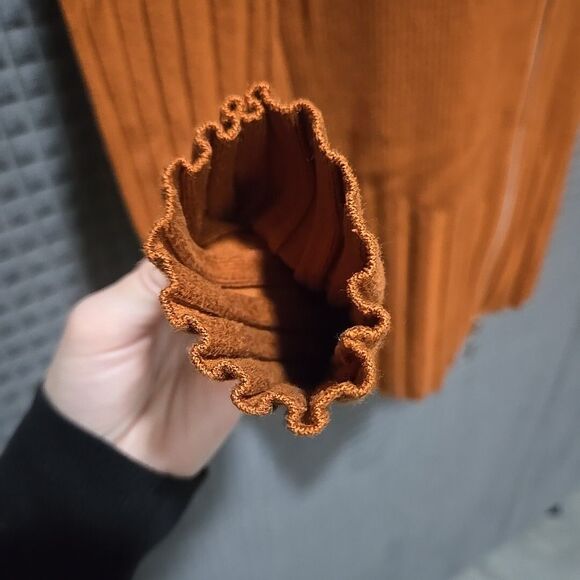 Y2K Burnt Orange Ribbed Jacket SzXL Belldini Retro Slinky Stretch FullZip Preppy - Picture 13 of 16